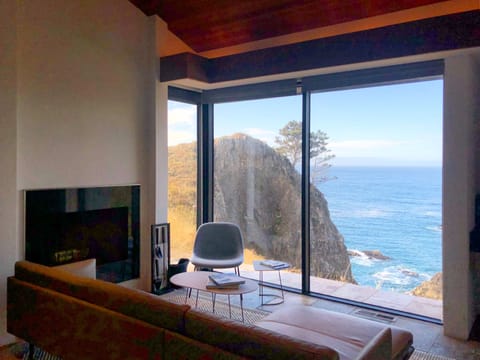 Living area, fireplace &  all windows face the ocean!