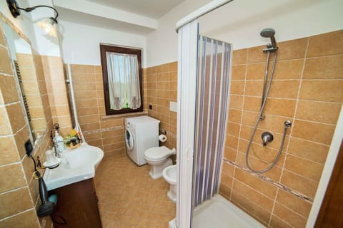 Combined shower/tub, hair dryer