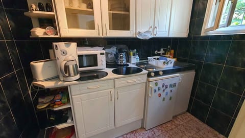 Fridge, microwave, stovetop, electric kettle