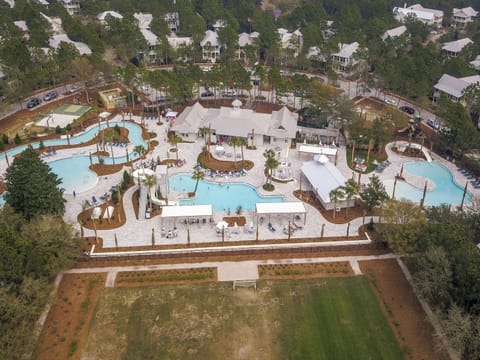 A heated pool, sun loungers