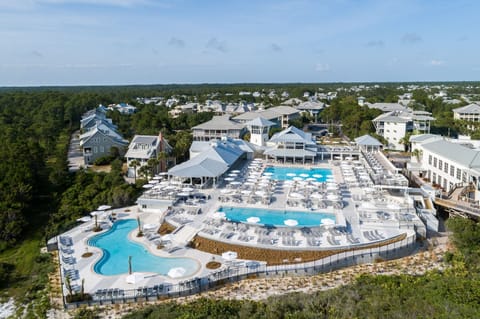 A heated pool, sun loungers