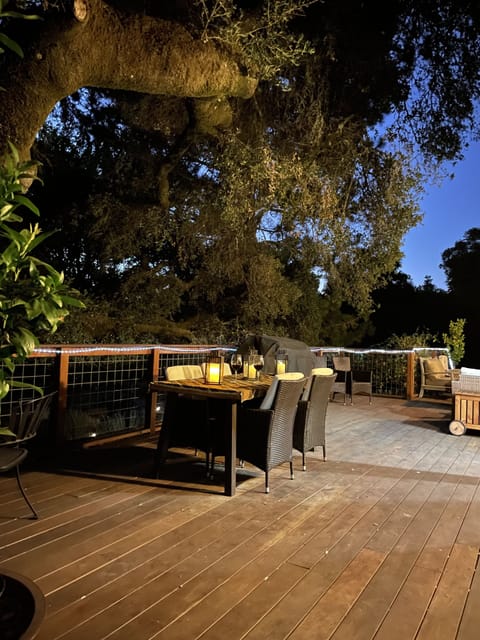 One alternative dining space for larger groups is the dining area on the deck.