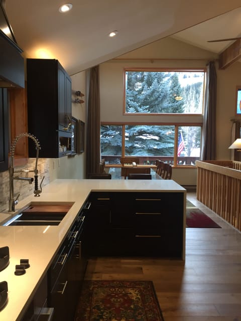 Stunning new kitchen, opens to the dining room and a gorgeous view.