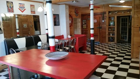 Huge 50's diner themed kitchen with ample room for seating 20+  guests!