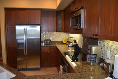 Gourmet kitchen, stainless, granite, African Maghony cabinets