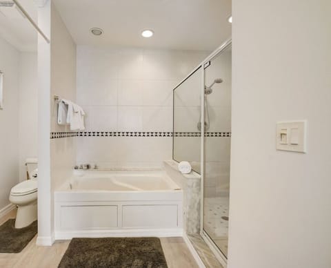 Combined shower/tub, hair dryer, towels