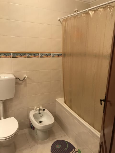 Combined shower/tub, hair dryer, bidet, towels