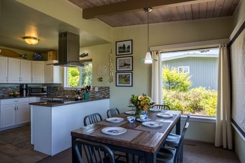 Kitchen flows nicely into the dining area.