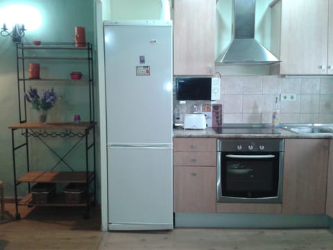 Fridge, microwave, oven, coffee/tea maker