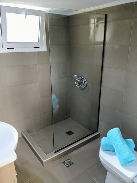 Combined shower/tub, hair dryer, towels