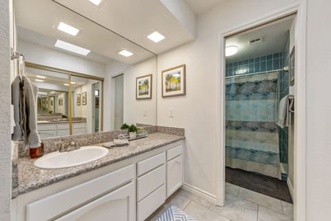 Master Bathroom with newly remodeled walk-in shower. 