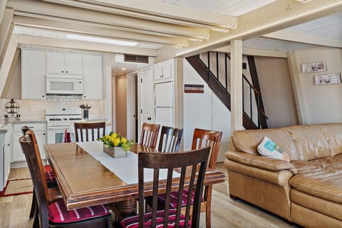 Dining table for eight; plus four TV trays if someone wants to sit elsewhere.