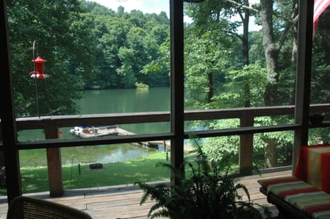 View of the lake from the screened-in porch.