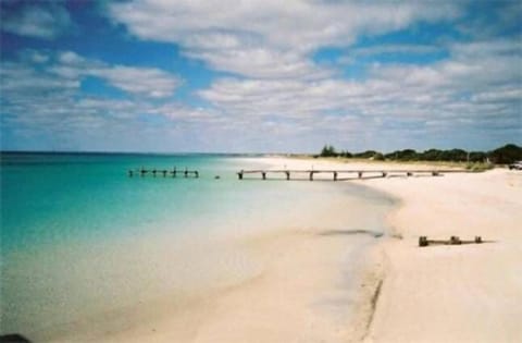 On the beach, sun loungers