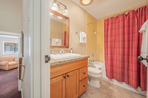 Combined shower/tub, hair dryer, towels