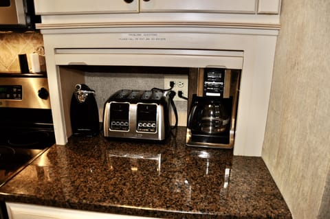 Toaster and Drip coffee pot and a Keurig