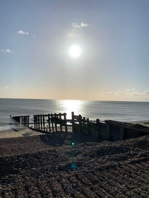 On the beach, sun loungers