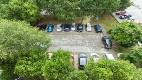 View from the window to free parking under the trees, Apartment Sun, Split, Croatia