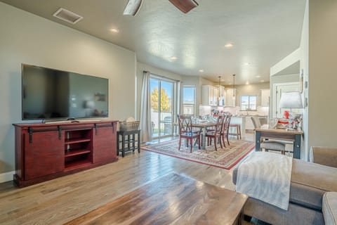 Bright, open living and dining area with scenic views