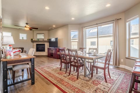Spacious dining and living area with abundant natural light