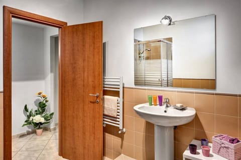 Combined shower/tub, hair dryer, bidet, towels