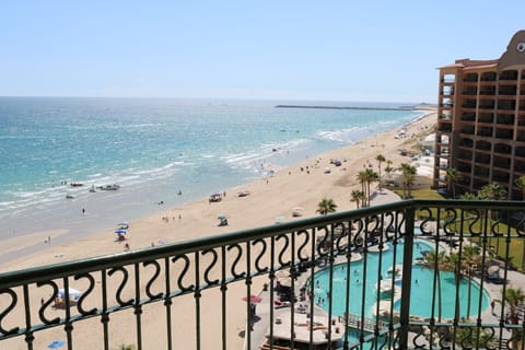 On the beach, sun loungers, beach towels