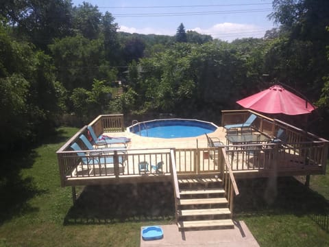 18 foot  round above ground pool with lockable pool gate.