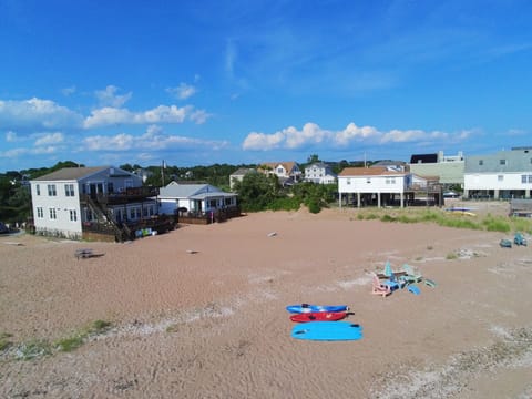 On the beach, sun loungers, beach towels