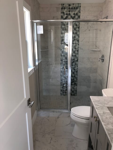 Combined shower/tub, hair dryer