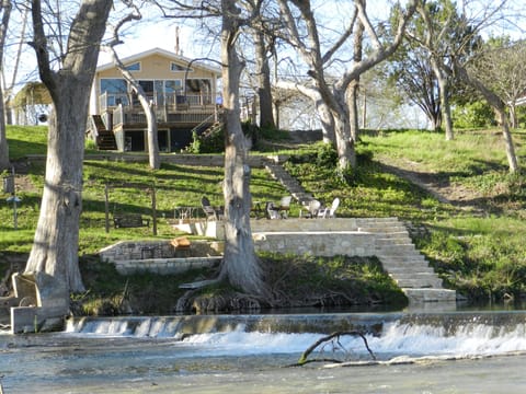 Waterfall on the Guadalupe with our patio, deck, and house.