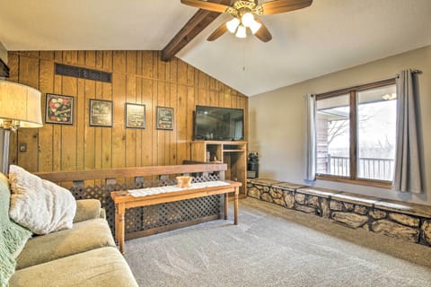 TV, fireplace, books