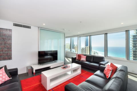 Living room looking to 
Surfers Paradise & the Beach