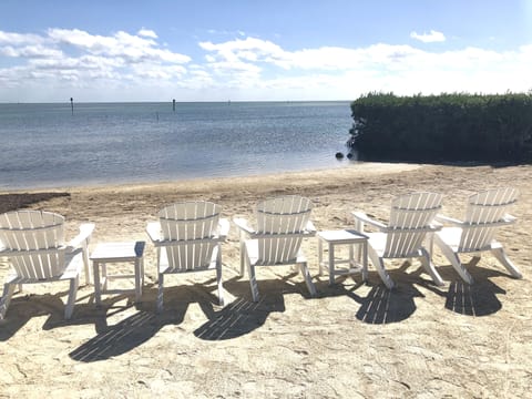 On the beach, sun loungers, beach towels