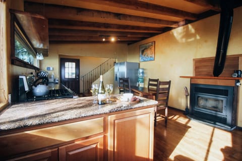 Cozy up with wine and a fire.