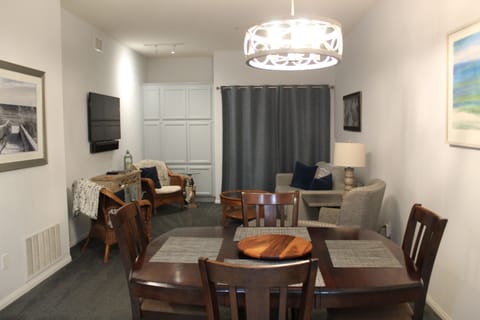 Open floorplan Dining and Living Room  Wall mount smart TV with Soundbar