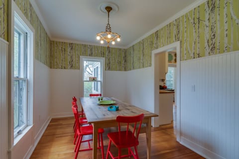 Dining room with farmhouse table and seating for the whole family