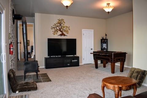 Enjoy movie night on the 70" TV with provided DVD movies!