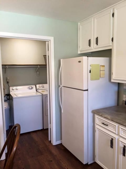 Washer and dryer right off kitchen. Detergent provided.