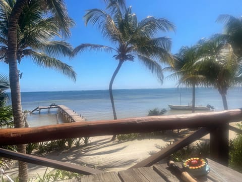 On the beach, sun loungers, beach towels