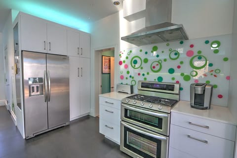 Kitchen with stainless steel range