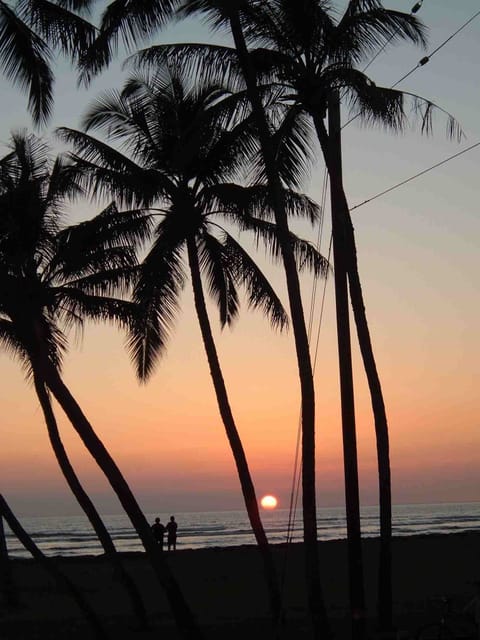 On the beach, sun loungers, beach towels