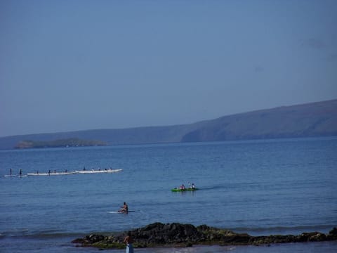 On the beach, sun loungers, beach towels