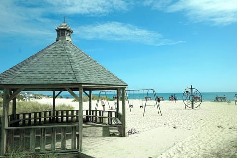 On the beach, sun loungers, beach umbrellas, beach towels