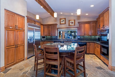 Gourmet kitchen with 2 dishwashers, 2 ovens, microwave & huge fridge