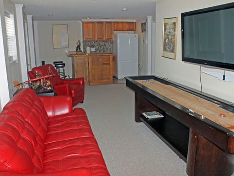 Smart TV, fireplace, video games, DVD player