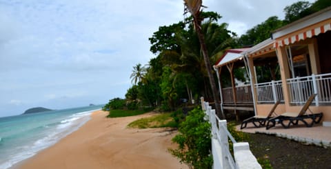 On the beach, sun loungers