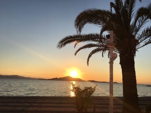 Beach nearby, sun loungers