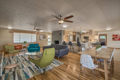 Decorated in mid-century modern style.