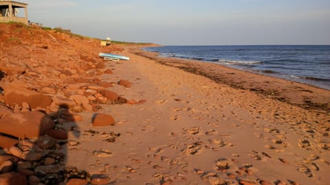 On the beach, sun loungers, beach towels