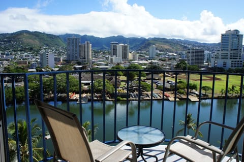 View of mountains, City and Canal from Lanai/balcony